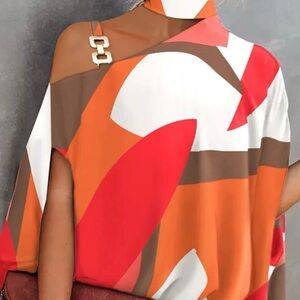 Abstract Red and Orange Asymmetrical Top